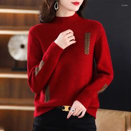 Women's Sweaters Female Clothing Half High Collar Jumpers Casual Solid Colour Autumn Winter Commute Screw Thread Vintage Spliced Knitted