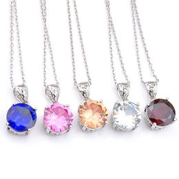 Whole Luckyshine Weddings Jewelry Women Round Cubic Zirconia Pendant Fashion 925 Sterling Silver Plated Necklace Bridal Jewelr291A