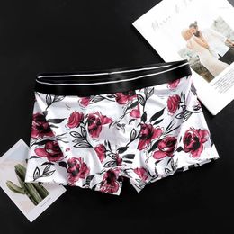 Underpants Men Ice Silk Skin-Friendly Loose Print Boxer Briefs Underwear Smooth Comfortable Panties Sexy Bulge Pouch Soft Trunks
