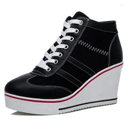 Dress Shoes Women Wedge Sneakers Causal Woman Breathable Platform Black White Canvas Lace Up Hidden B1-26