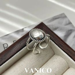 Wedding Rings Simple Plain Oval Signet Ring For Women 925 Sterling Silver Korean Trendy Minimalist Classical Oval Beaded Open Adjustable Rings 231214