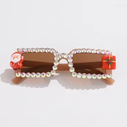 Sunglasses 2024 Fashion Cute Elk Christmas Series Cartoon Santa Claus With Diamond Square Frame Party Glasses Female