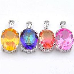 10 Pcs Lot Unique Mix Rainbow Crystal Zircon Gemstone 925 Sterling Silver Pendants Necklace for Women Bi Coloured Tourmaline Penda2759