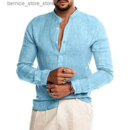 Men's Polos 2023 New Summer Men's Linen Long Sleeve Shirts Solid Casual Cotton Linen Button Down Shirts Men Tops Blouse Plus Size S-5XL Q231215