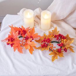 Decorative Flowers Small Wreath Candle Ring For Party Orange Leaf Maple Fall Napkin Rings Candlestick Thanksgiving Home Decoration