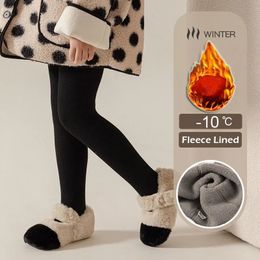 Leggings meias garotas de inverno lã de lã de lã forrada de perneiras de pé macio de veludo macio de veludo engross