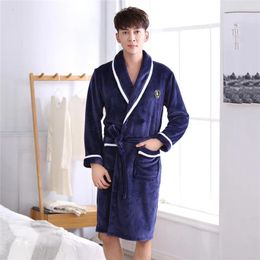 Men's Sleepwear Winter Men Coral Fleece Large Size Flannel Robe Kimono Bathrobe Gown Nightwear Loose Thickened Home Wear Loungewear