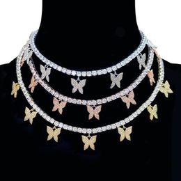 Women Necklace Iced Out Chain Butterfly Tennis Chain Choker Necklace Miami Cuban Link Bling Jewelry253p