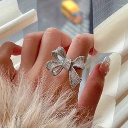 Cluster Rings Trendy Sliver Colour Big Bowknot Finger For Female Lovely Bling Cocktail Promise Korean Fashion Adjustable Fine Jewellery