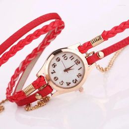 Wristwatches Leather Strap Bracelet Braided Winding Wrap Quartz WristWatch Fashion Casual Women Rhinestone Watch Relogio Feminino