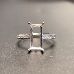 Cluster Rings 6mm 12mm Rectangle Gemstone Ring Setting Solid 925 Silver With 3 Layers 18K Gold Plating Jewellery DIY Supplier
