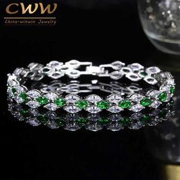 Elegant Blue Green Cubic Zircon Stone Bracelet For Women Marquise Shape CZ Fashion Jewelry Christmas Gift CB063 2107141847