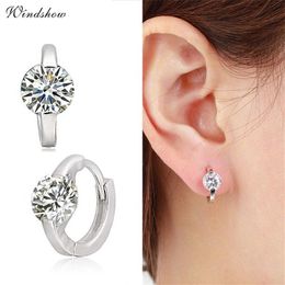 Lindos pendientes de aro de plata de ley 925 con solitario redondo de circonita cúbica y círculo pequeño para mujeres, joyería para niños y niñas, Aros Arete 2252W