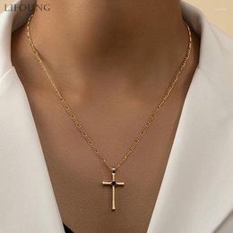 Pendant Necklaces Metal Link Chain Cross Necklace Blue Sapphire Glass Stone Classic Jewellery For Women Vintage Charm Pendants Girls' Gifts