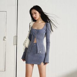 Work Dresses Early Autumn Fashion Women's Two-piece Sexy Slit Skirt High Elastic Washed Knitted Cardigan Slim Slimming Suit