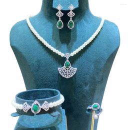 Necklace Earrings Set Female Malachite Turquoise Pearl Chain Earring Bracelet Ring Zircon For Women Necklaces Free Item
