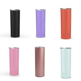 10pcs 20oz Skinny Tumbler solid color double walled Stainless Steel sippy cup Vacuum Insulated straight tumbler302B