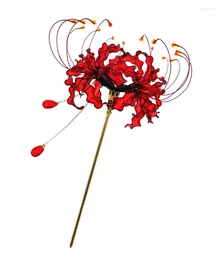 Handmade Lycoris Radiata Flower Hairpin Kanzashi Hair Stick For Kimono Accessory Cosplay Decor Ornament Women Girl Jewelry