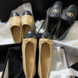 Classic Designer Dress Shoes Ballet Flats sheepskin bow Fashion Women Loafers Black Flat Boat Shoe Sandal Lady Brand Leather Lazy