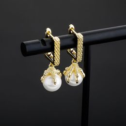 Dragon Claw Pearl Earrings Mens Womens Gold Dangle Earrings Fashion Hip Hop Jewelry2979