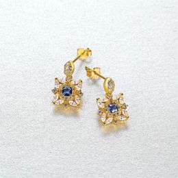 Dangle Earrings Elegant Square Sapphire Silver 925 Jewellery Earring With Real Stones Flower Gold For Women Luxury Fine Party