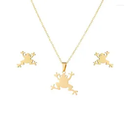 Necklace Earrings Set 20set/lot Stainless Steel Gold Silver Color Frog Pendant Chain Stud Earring For Women Jewelry Wholesale