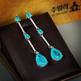 Stud Paraiba Gemstone Water Drop Jewellery Long Earrings Female 925 Stamp Wedding Party Gift 231214