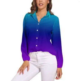 Women's Blouses Aqua Loose Blouse Blue And Purple Casual Oversized Female Long Sleeve Office Work Shirt Spring Custom Clothes