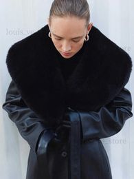 Women's Leather Faux Leather RR2894 Streetwear X-Long Faux Fur Trim Collar Leather Trench Coats Women Belted On Waist Slim Fake Sheep Skin Leather Coat Black T231215