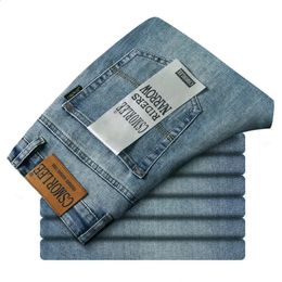 Men's Jeans 2023 Spring Autumn Vintage Blue Solid Colour Elastic Classic Men Slim Fashion Denim Trousers Male 2840 231214