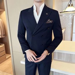 Men's Suits (S-5XL) Seven-color Gun Lapel High-end (suit Vest Trousers) Double-breasted Wedding Banquet All-matching Suit Three-piece Set