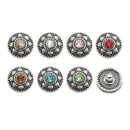 High quality flower W254 18mm 20mm rhinestone metal button for snap button Bracelet Necklace Jewellery For Women Silver jewelry226Q