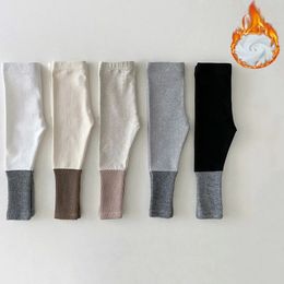 Leggings Tights Autumn Winter Boy Girl Children Ribbed Fleece Warm Leggings Baby Cotton Splicing Casual Pants Fashion Infant Plus Velvet Trouser 231215