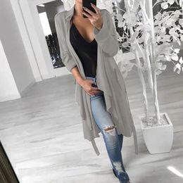 Women's Trench Coats Female Casual Solid Loose Coat Spring Adjusted Long Sleeve Slim Top Jacket Women Lapel Belted Autumn Cardigan Outwear