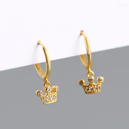 Hoop Earrings Genuine 925 Silver Gold Color Crown Cubic Zircon Pendant Earring Brinco Oorbellen Kids Birthday Pendientes 2023