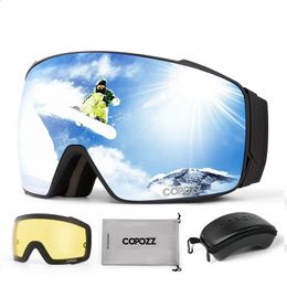 Ski Goggles Copozz Magnetic Polarised Ski Goggles Anti-Fog Winter Double-Layers UV400 Protection Men Ski Glasses Eyewear with Lens Case Set 231214