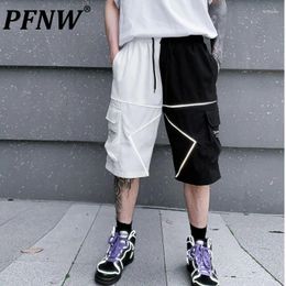Men's Shorts PFNW Tide Summer Colour Contrast Pockets Decorated Straight Casual Half Length Pants Trendy Reflective 12Z6201