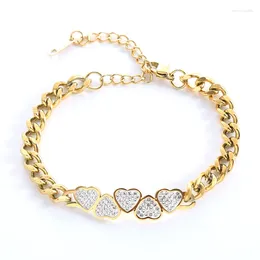 Link Bracelets Fashion Multi Heart Women's With CZ Stone Vintage Charm Gold Color Stainless Steel Waterproof Jewelry Anniversary Gift