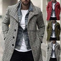 Men's Wool Blends Mens Coat Winter Jaet Men Overcoat Warm Cloes Outwear Long Bla White Plaid Cardigan Male Plus Size S-3XLephemeralew