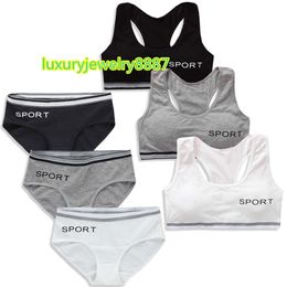 Women School Girls Seamless Solid Sport Padded Bra And Brief Panty Cotton Lingerie Underwear Sets