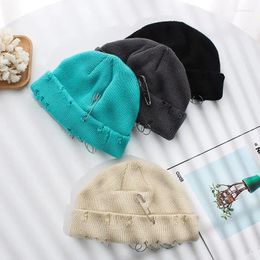 Berets Winter Harajuku Beanies Knitted Hat Women Fashion Warm Thick Gorras Men Hip Hop Pin Hole Skullcap Short Unisex Basic Cap