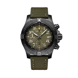 Mens Watch Full Black Case Green Dial Canvas Leather New Super Men Watches Quartz Chronograph Stainless Steel Sapphire Crystal237H