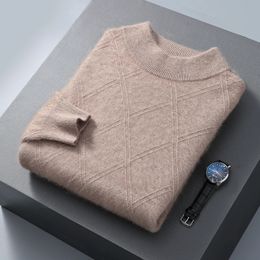 Mens Sweaters 2024 Winter Pure Cashmere Sweater Round Neck Solid Diamond Warm High end Knitted Top 231214