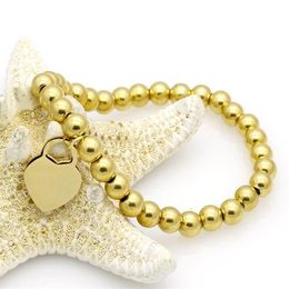 Stainless Steel Jewellery Fashion Peach Heart Bracelet Beaded Chain Female Titanium Rose Gold Silver Cuff Bracelet For Man Steel Jew298f