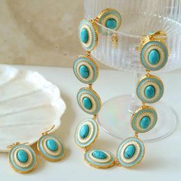 Necklace Earrings Set Natural Blue Beads Turquoise Choker Women Jewellery Punk Designer Runway Rare Gown Boho Japan Korean