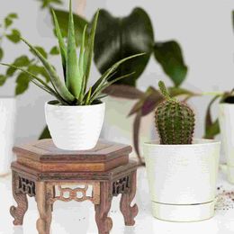 Decorative Figurines Chicken Wing Wood Hexagonal Table Vase Base Indoor Plants Stand Bonsai Holder Vintage Tea Pot Display Wooden
