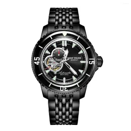 Wristwatches Reef Tiger/RT Luxury Dive Watch For Men Automatic All Black Bracelet Watches Luminous Waterproof Relogio Masculino RGA3039