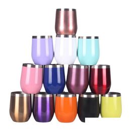 Wine Glasses Tumbler Stainless Steel Egg Cups 12Oz Colourf Stemless With Lid Shatterproof Drop Delivery Home Garden Kitchen Dining B Dhcds