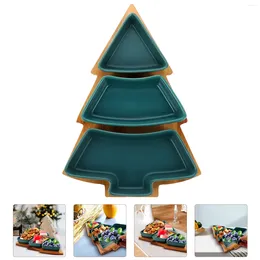 Dinnerware Sets Christmas Snack Plate Candy Convenient Tray Compartment Ceramic Dry Fruit Appetiser Desktop Bamboo Tree