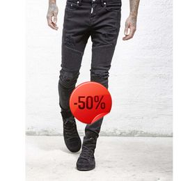 Christmas Discount ~ 50 off~Jeans Wholesale slp blue/black destroyed mens slim denim straight biker skinny jeans men ripped Size 28-38 free shipping